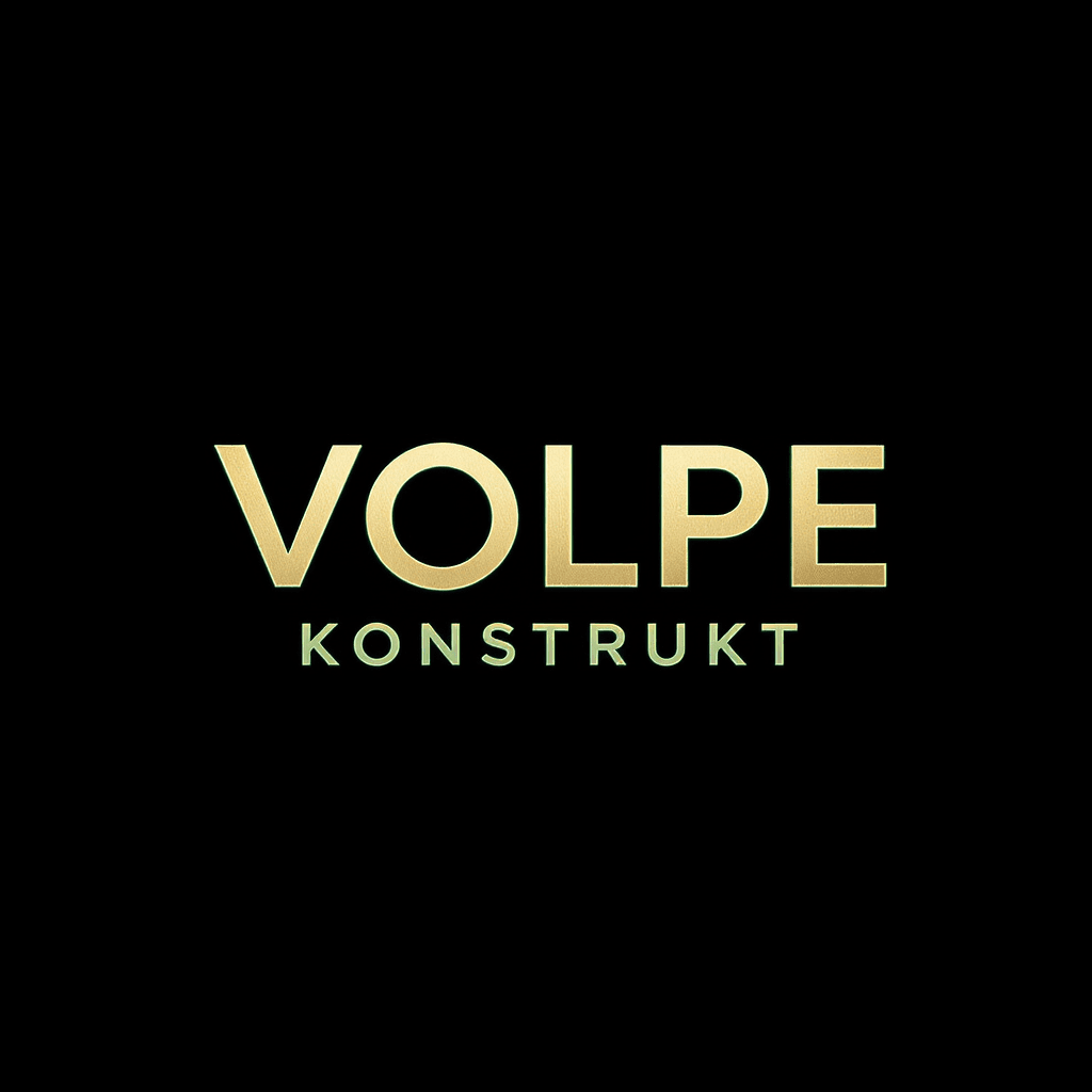 AI generated: 24K photorealistic luxury text logo: VOLPE KONSTRUKT. Bold, timeless typography—simple, straight, an...