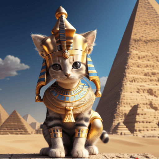AI generated: prompt: Cute kitten transformed into an Egyptian pharaoh, wearing ancient noble clothes, with Nemes ...