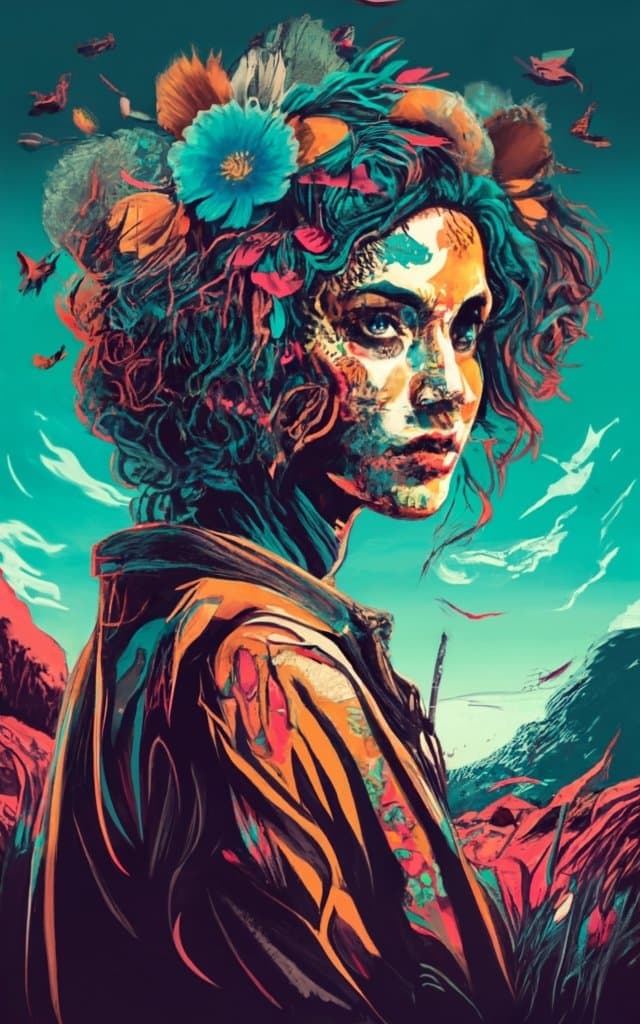 AI generated: colorful illustration of a canarian, illustration, painting, dark fantasy, cinematic