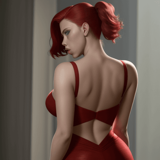 AI generated: Scarlet Johansson back view, big behind, looking at camera, bending, full body)