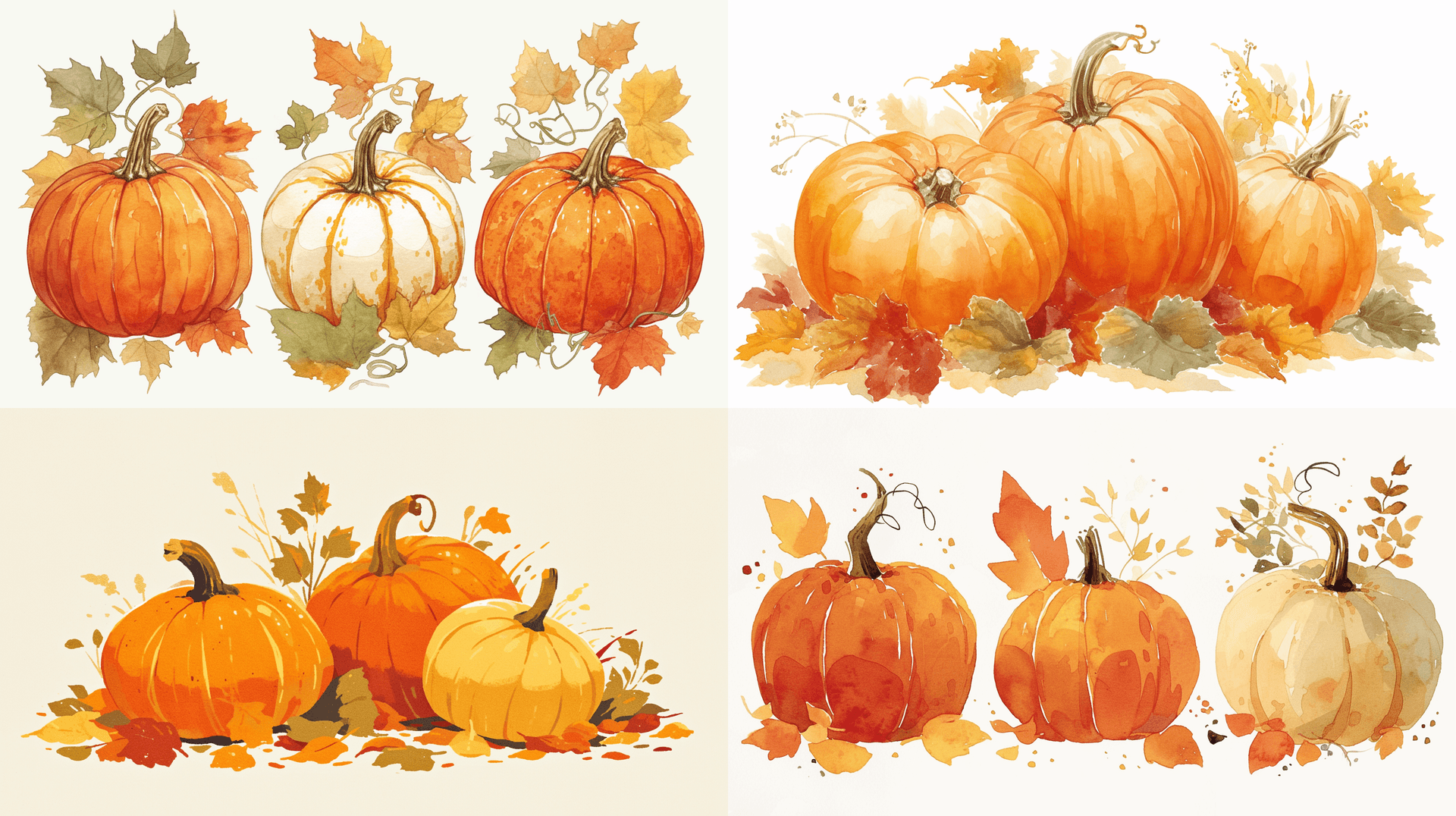 AI generated: An illustration of 3 pumpkins in warm autumn colors. white background, adding depth to the overall c...
