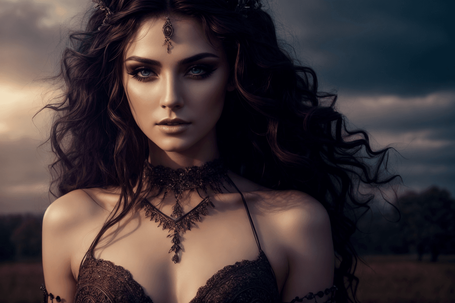 AI generated: Beautiful pagan druid, stonehenge, ritual, Victoria Frances, luis royo, (french:0. 3, italian:, Roma...