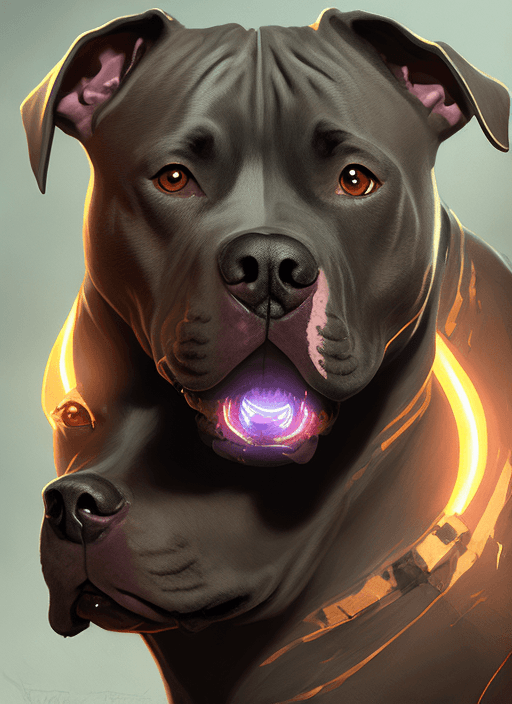 AI generated: vicious pitbull terrier with three heads and glowing eyes, sinister portrait, highly detailed, digit...