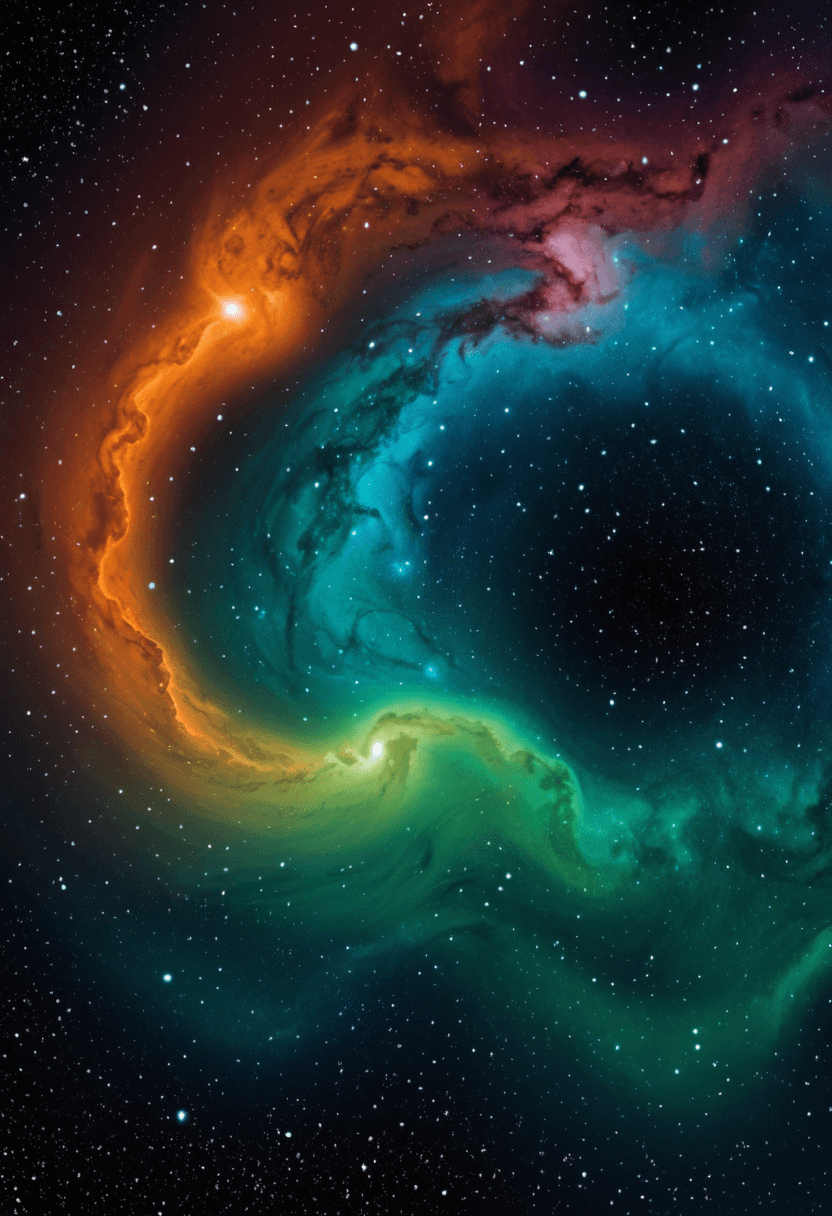 AI generated: nebula,green, blue, orange, dynamic colors, highres,realistic