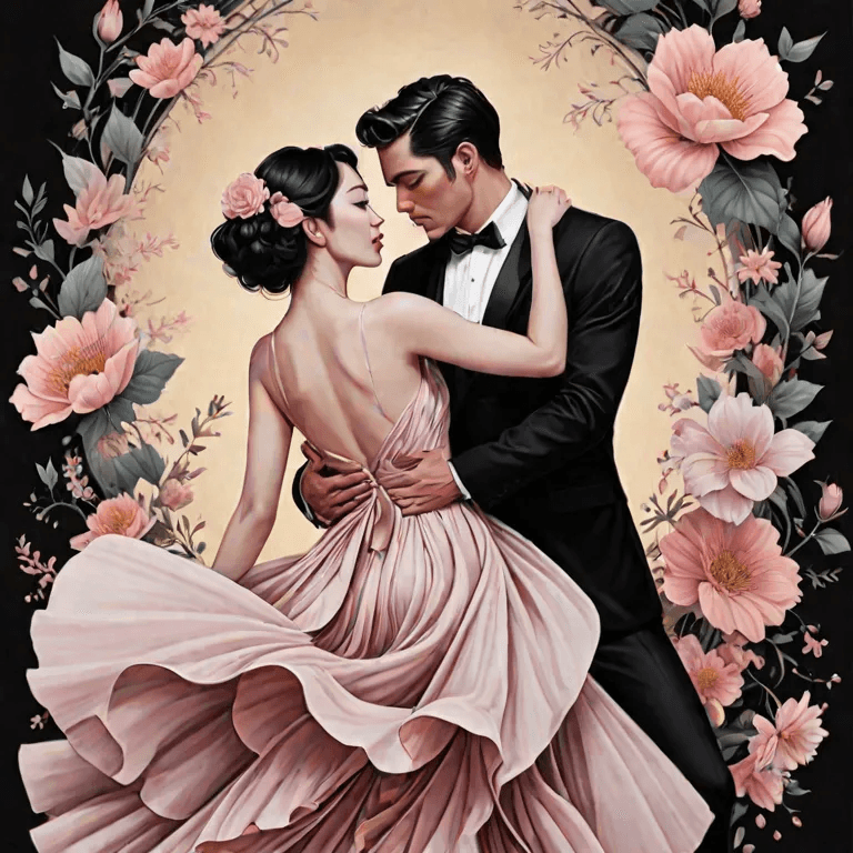 AI generated: Use the chiaroscuro technique on an alluring illustration of a sophisticated, vintage-inspired flowe...