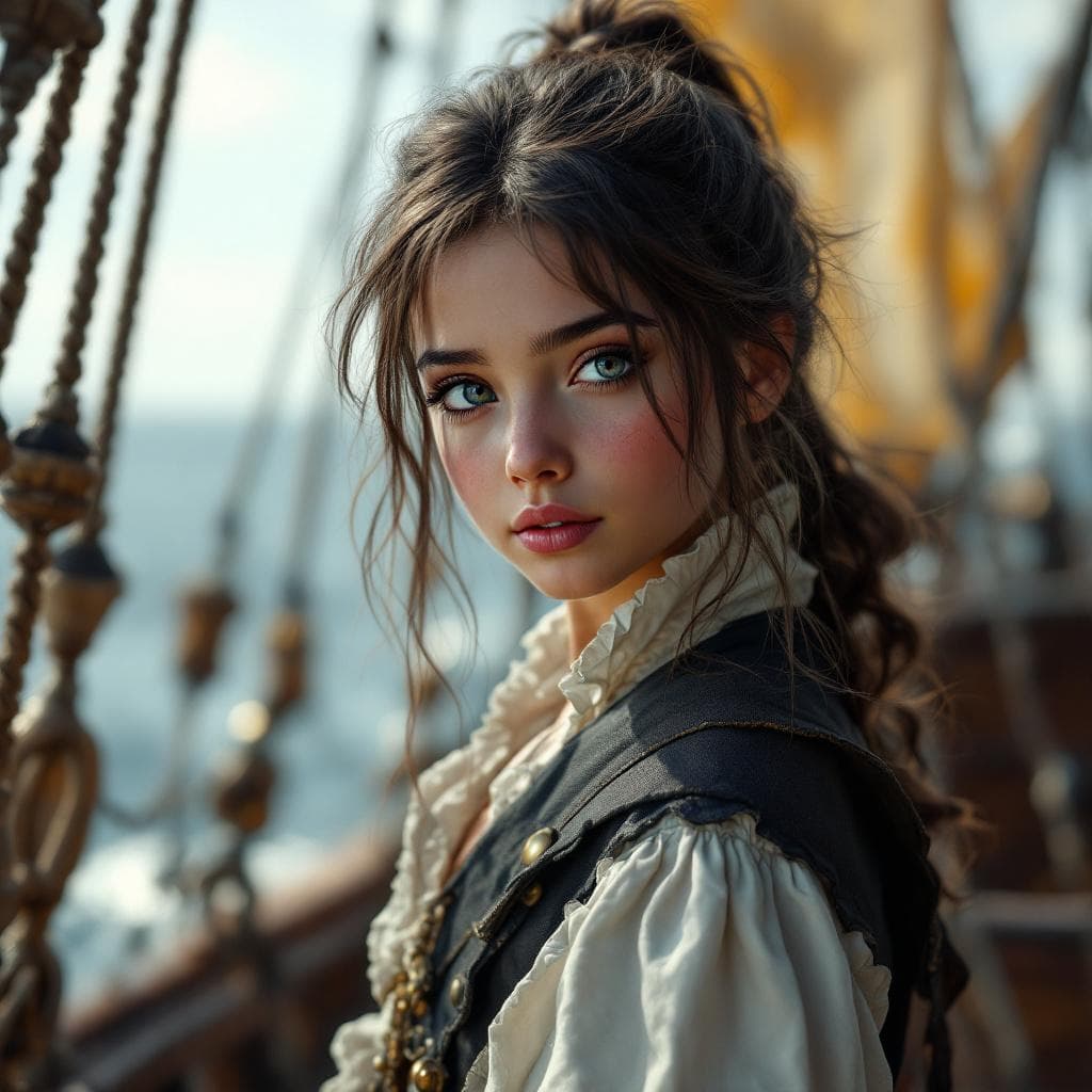 AI generated: a professional photo of a exceptionally the most girl in the world seven year old, Sara, pirate, det...