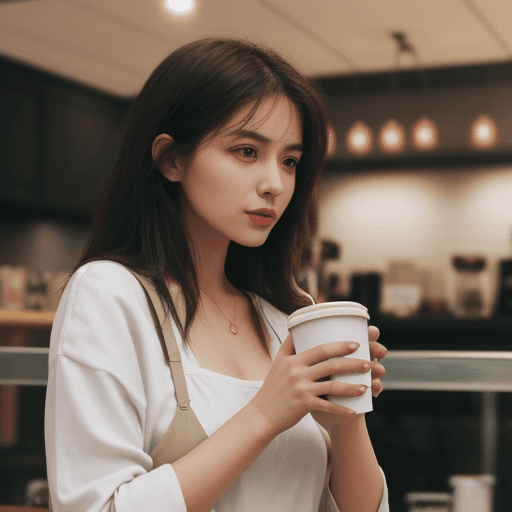 AI generated: A woman holds a coffee