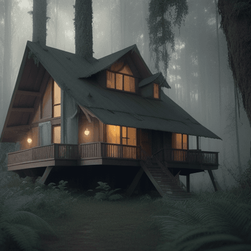 AI generated: house in the shape of a cocoon drop in the forest hyper realism, high detail, octane render, 8k