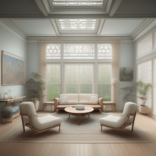 AI generated: High resolution photography interior design, dreamy sunken living room conversation pit, wooden floo...