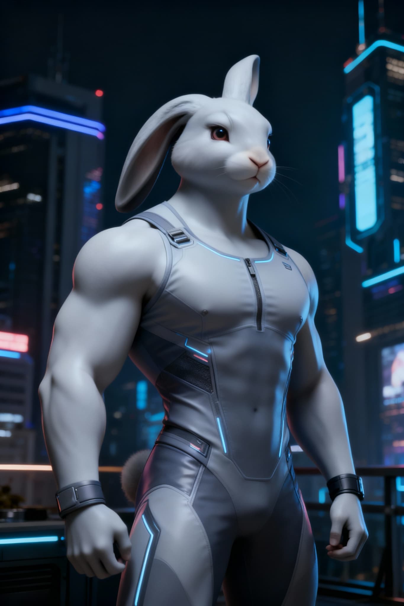 AI generated: Shape my Bugs character so that he is nothing like Bugs Bunny..  A 6-foot-5 anthropomorphic, muscula...