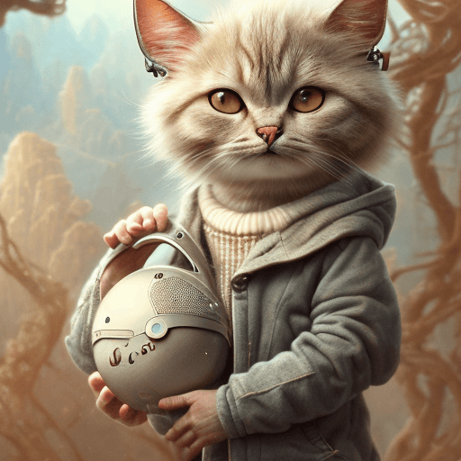 AI generated: strybk, extremely cool CAT dressed on hoodie and sneakers. wearing music headphones, cute chibi kawa...