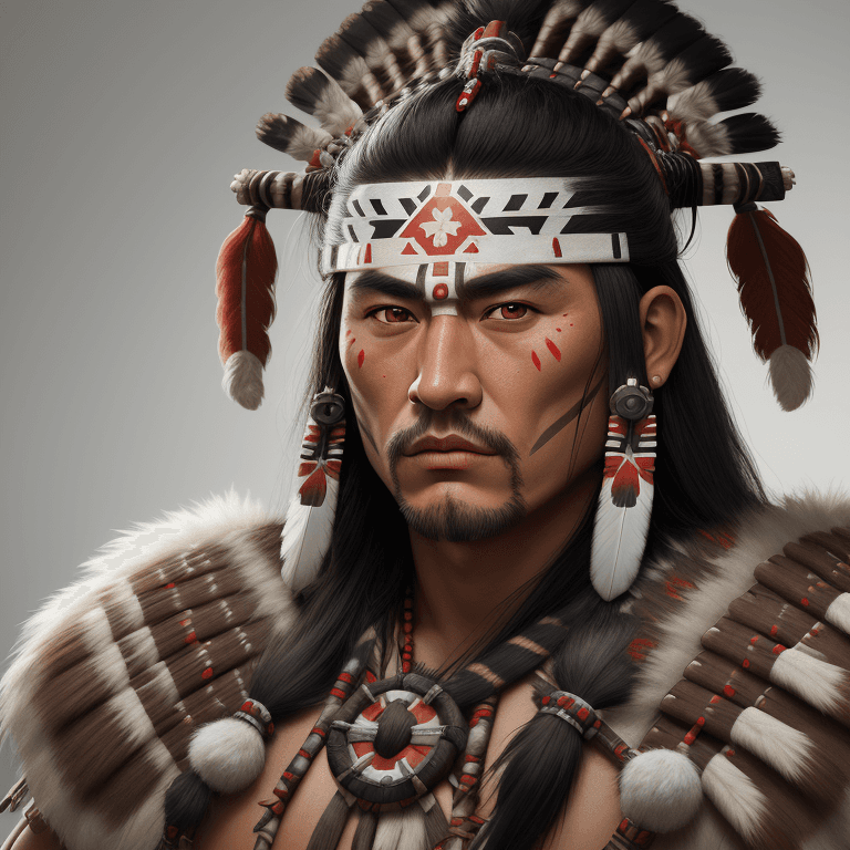 AI generated: a portrait, studio portrait, a stylized painting photograph of a native american  apache warrior wit...