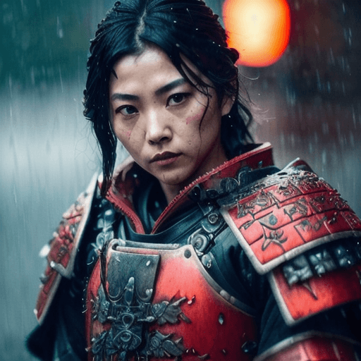 AI generated: 12th century female samurai, (Greg Rutkowski style:1.2), (Guweiz style:1.2), (Yoji Shinkawa style:1....