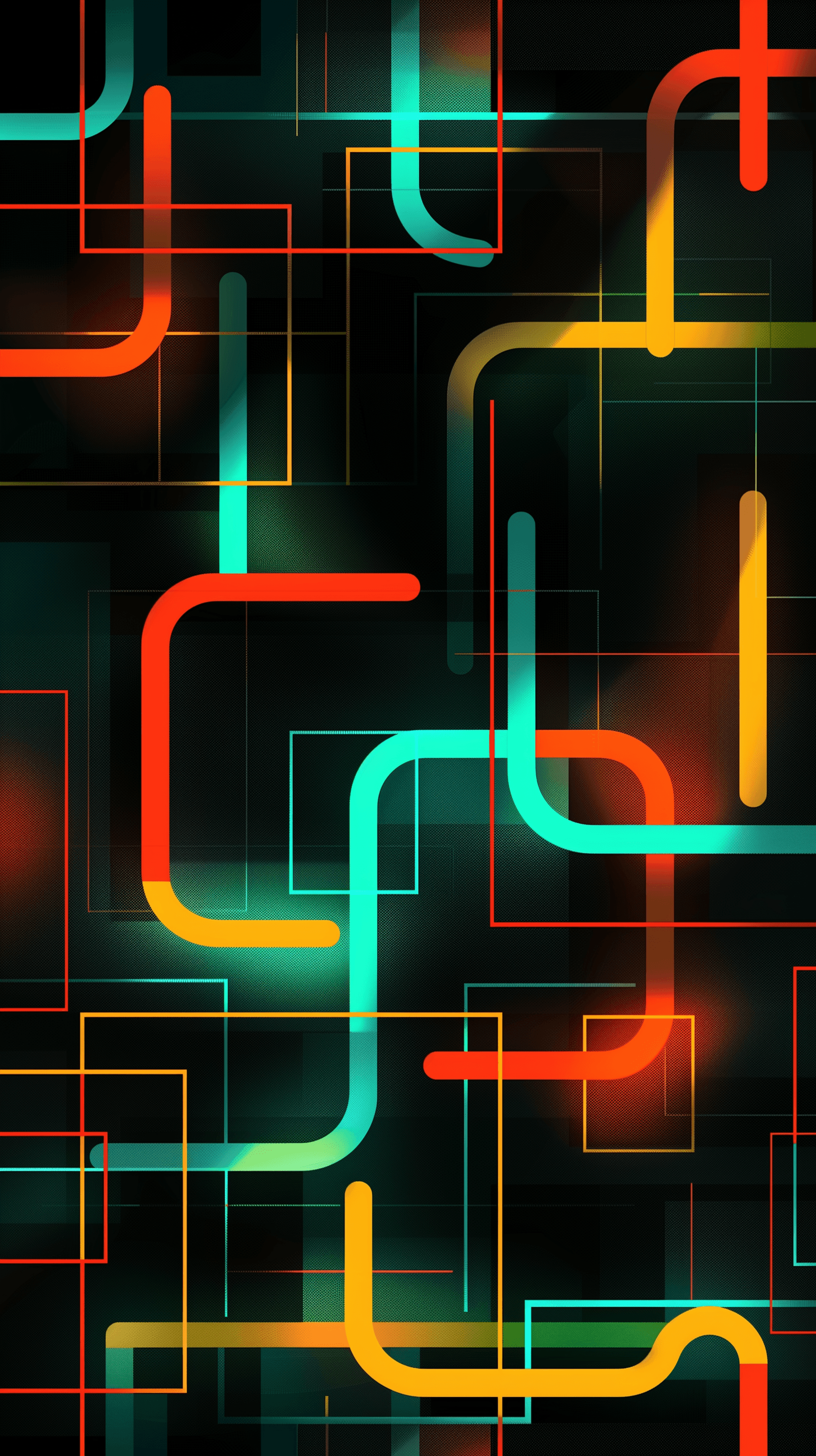 AI generated: vibrant wallpaper design, geometric simple shapes in multiple neon colors, teal, yellow, and orange ...