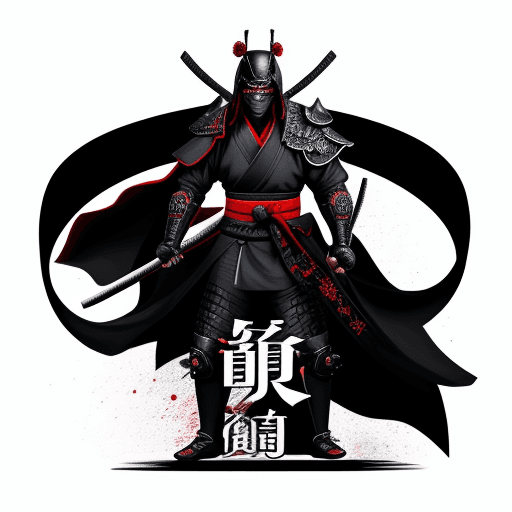 AI generated: Black Samurai Rider, font 
