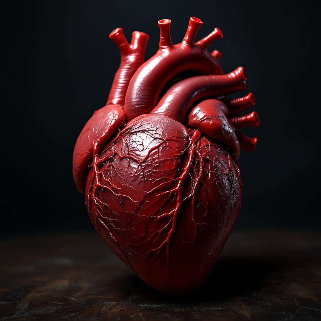 AI generated: "A highly detailed and realistic depiction of a human heart. The image showcases intricate anatomica...