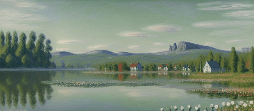 AI generated: Scandinavian landscape in the style of Claude Monet