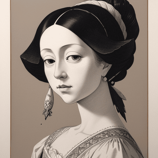AI generated: pen painting, portrait of a woman, delicate ink lines, meticulous precision, in the style of the 17t...