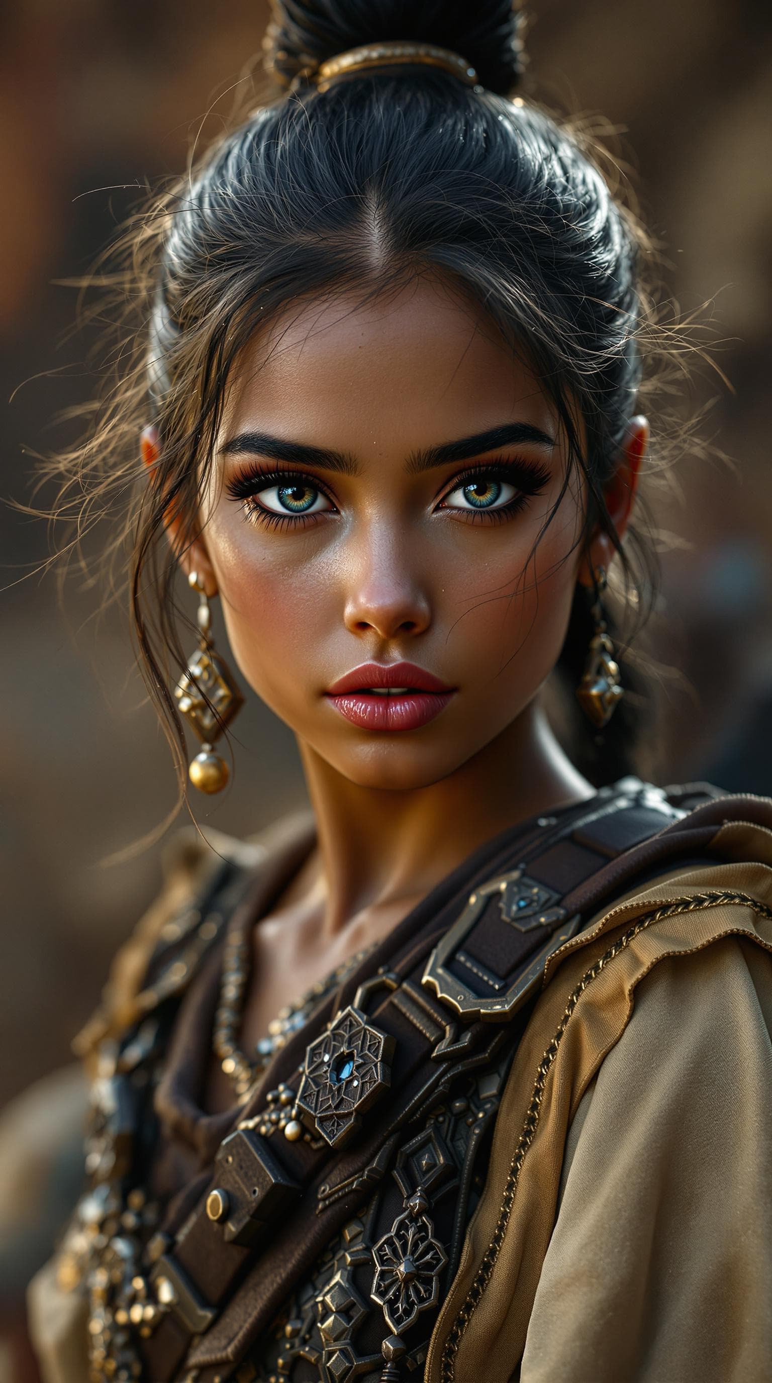 AI generated: A professional photograph captures the most beautiful girl in the world, a Persian second-grader, po...