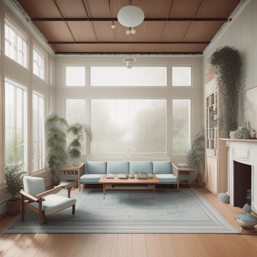 AI generated: High resolution photography interior design, dreamy sunken living room conversation pit, wooden floo...