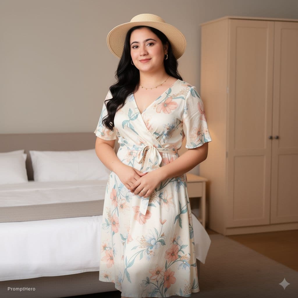 AI generated: a girl in bikini and in her room standing 