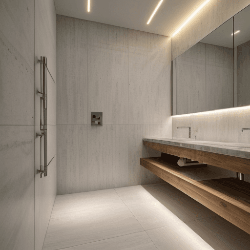 AI generated: High resolution photography interior design, ,marble floor tiles ,wc,bidet,spot lights,led lights,in...