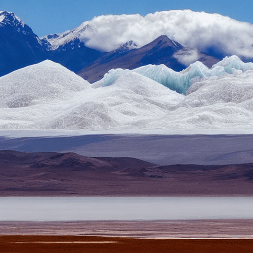 AI generated: illimani located in the salar de uyuni with a technological and minimalist landscape

