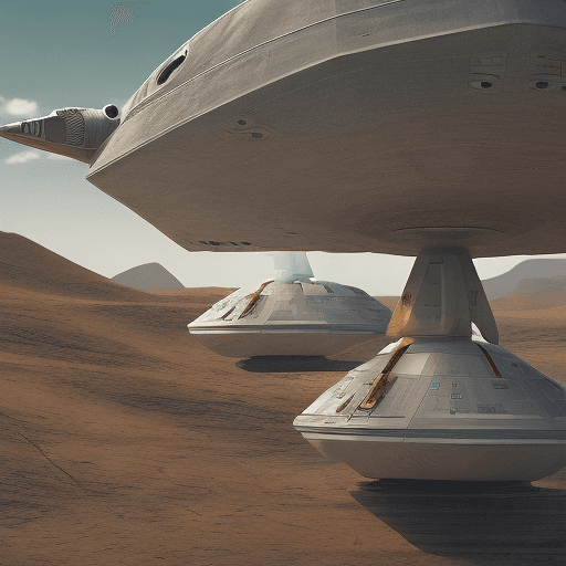 AI generated: A spaceship ,Spacecraft preparing to rise from the ground to the sky, over the desert, pastel tones,...