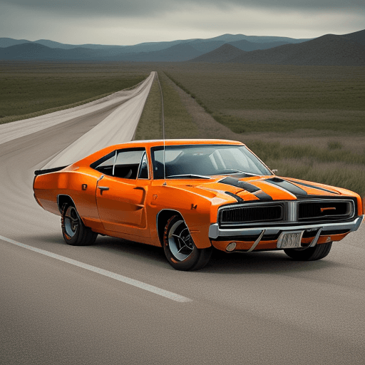 AI generated: The dukes of Hazzard #01 1969 Orange Dodge Charger racing down a country road