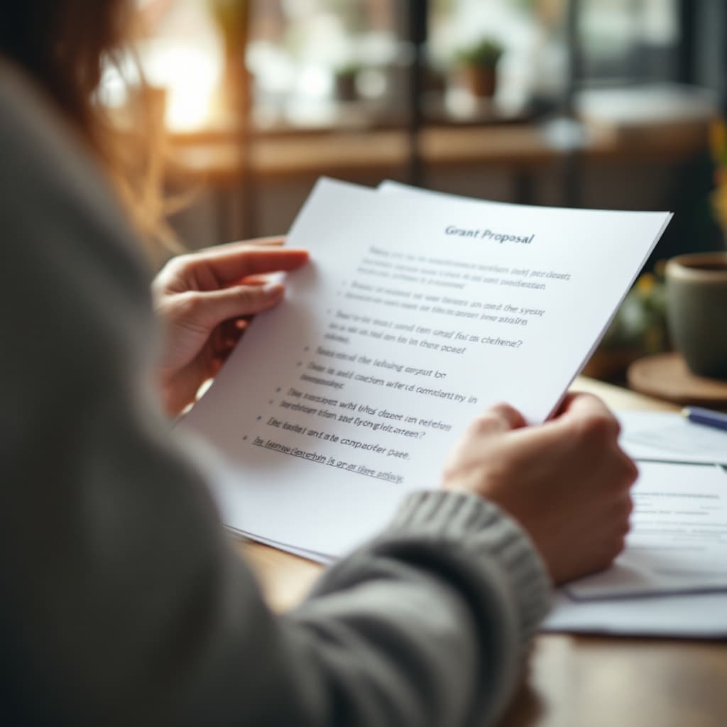 AI generated: A person reviewing feedback on a grant proposal draft. dslr, ultra quality, sharp focus, tack sharp,...