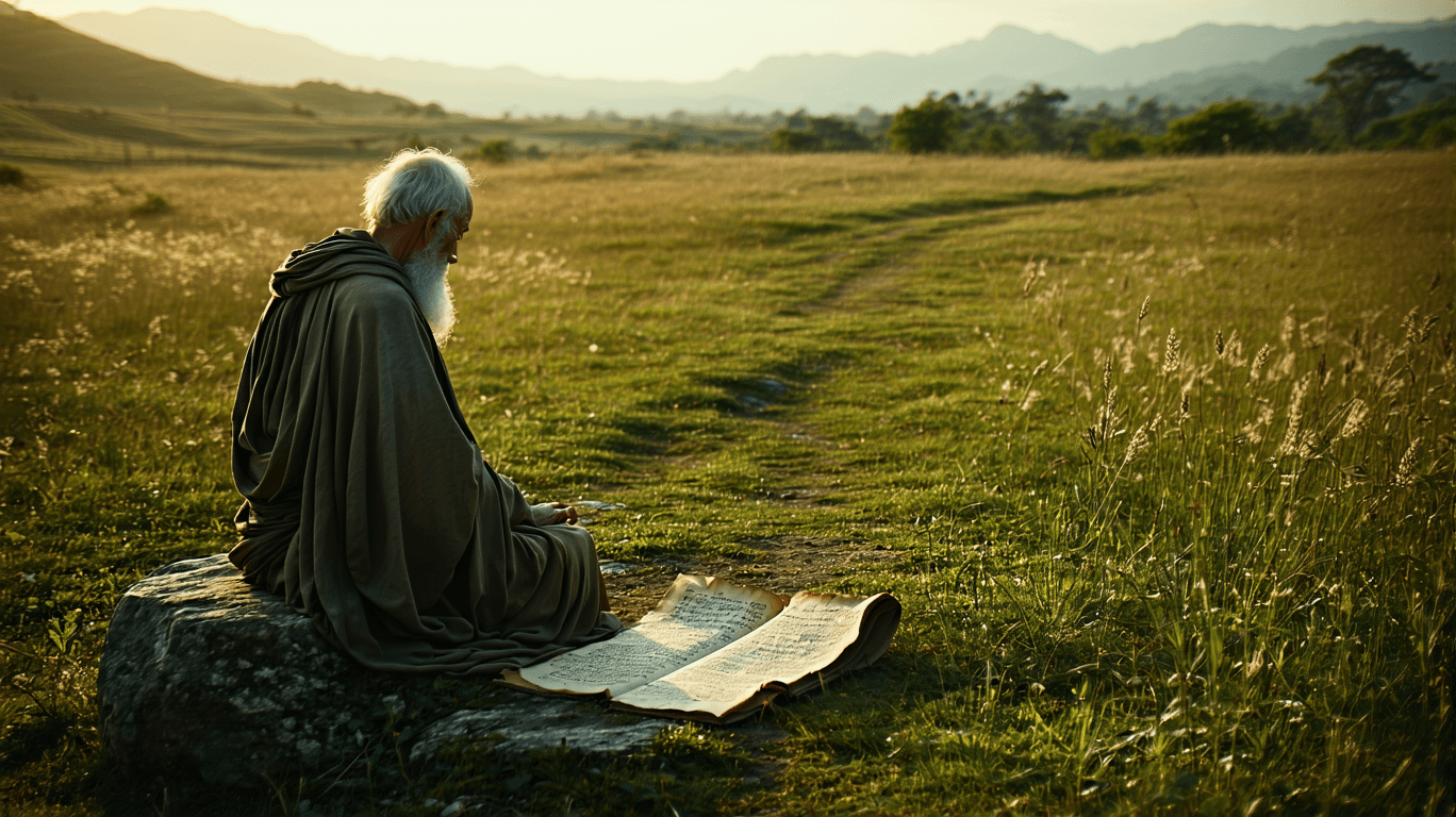 AI generated: A serene, open meadow at the break of dawn, where the early light casts soft, golden hues over the l...