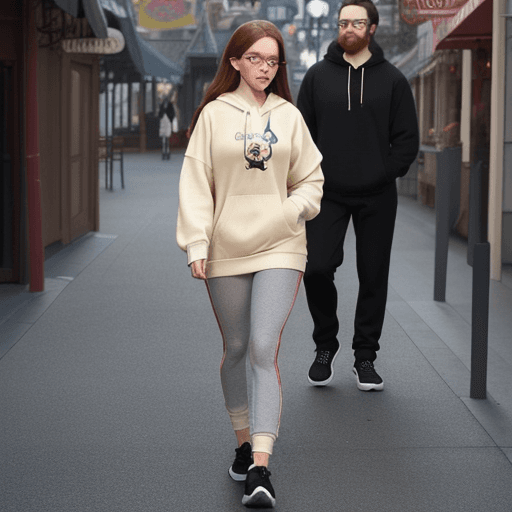 AI generated:  full body of a woman with long red brown hair with glasses and spacers in ears wearing a with light...