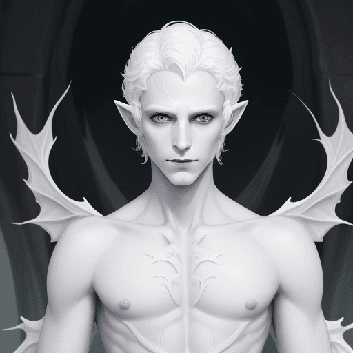 AI generated: DnD Changeling, good looking, fey like appearence, pale figure, white empty eyes, white hair