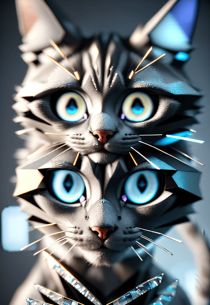 AI generated: a close up of a cat (made from a many cristal fragmrnts:1.2), (crystal cubism:1.2), with blue eyes, ...