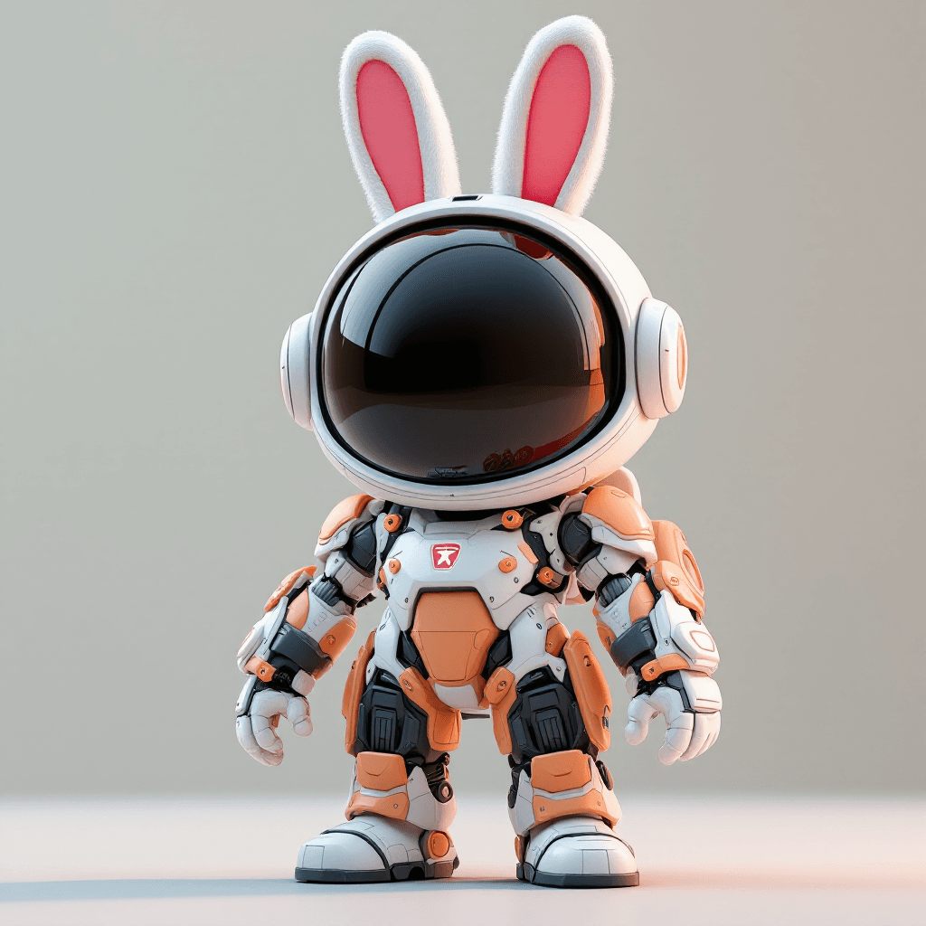 AI generated: Bunny wearing a future mech, pixar, pastel color, natural and realistic lighting and shading, hq, ul...