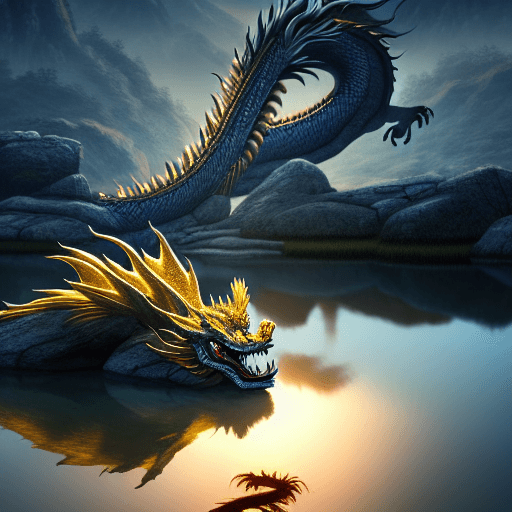AI generated: Photo of a ultra realistic Chinese dragon sleeping in a lake, dramatic light, pale sunrise, cinemati...
