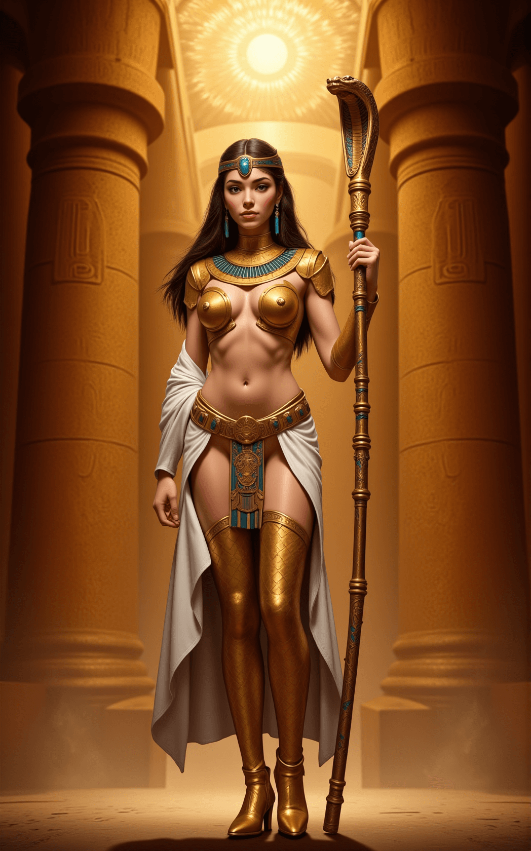 AI generated: In the heart of an ancient Egyptian throne room,tween female with an ancient Egyptian theme. She sta...