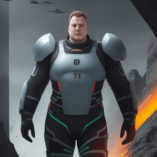 AI generated: sci-fi bild, junger mann, mollig, 130kg, schon mit 18 bekam er Haarausfall und schnitt sich seit dem...