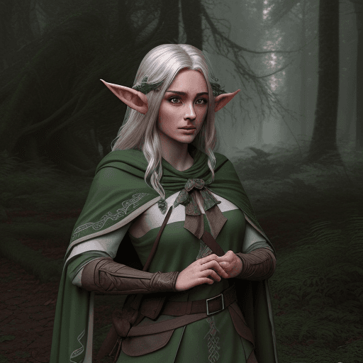 AI generated: Ranger High Elf character amidst the forest. Elven grace meets rugged nature. Bow in hand, cloak of ...