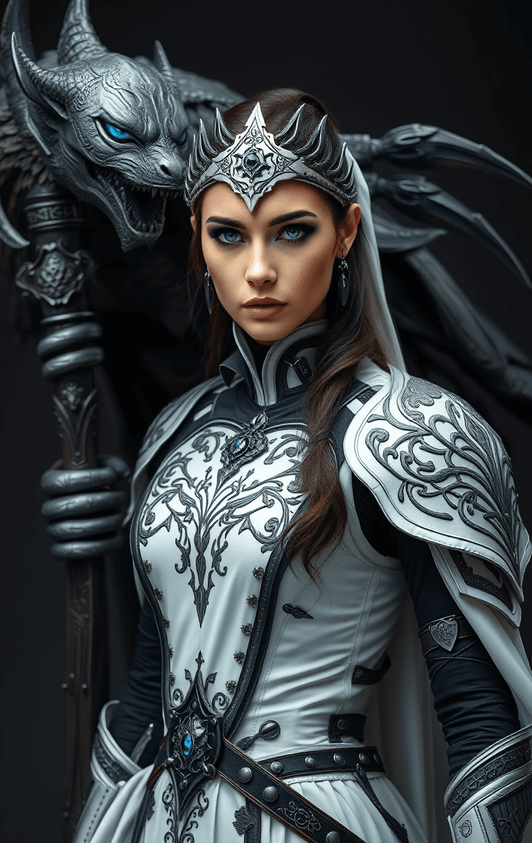 AI generated: A full body photo shot of a beautiful and breathtaking image of an armored ((dark-sorceress)) (woman...