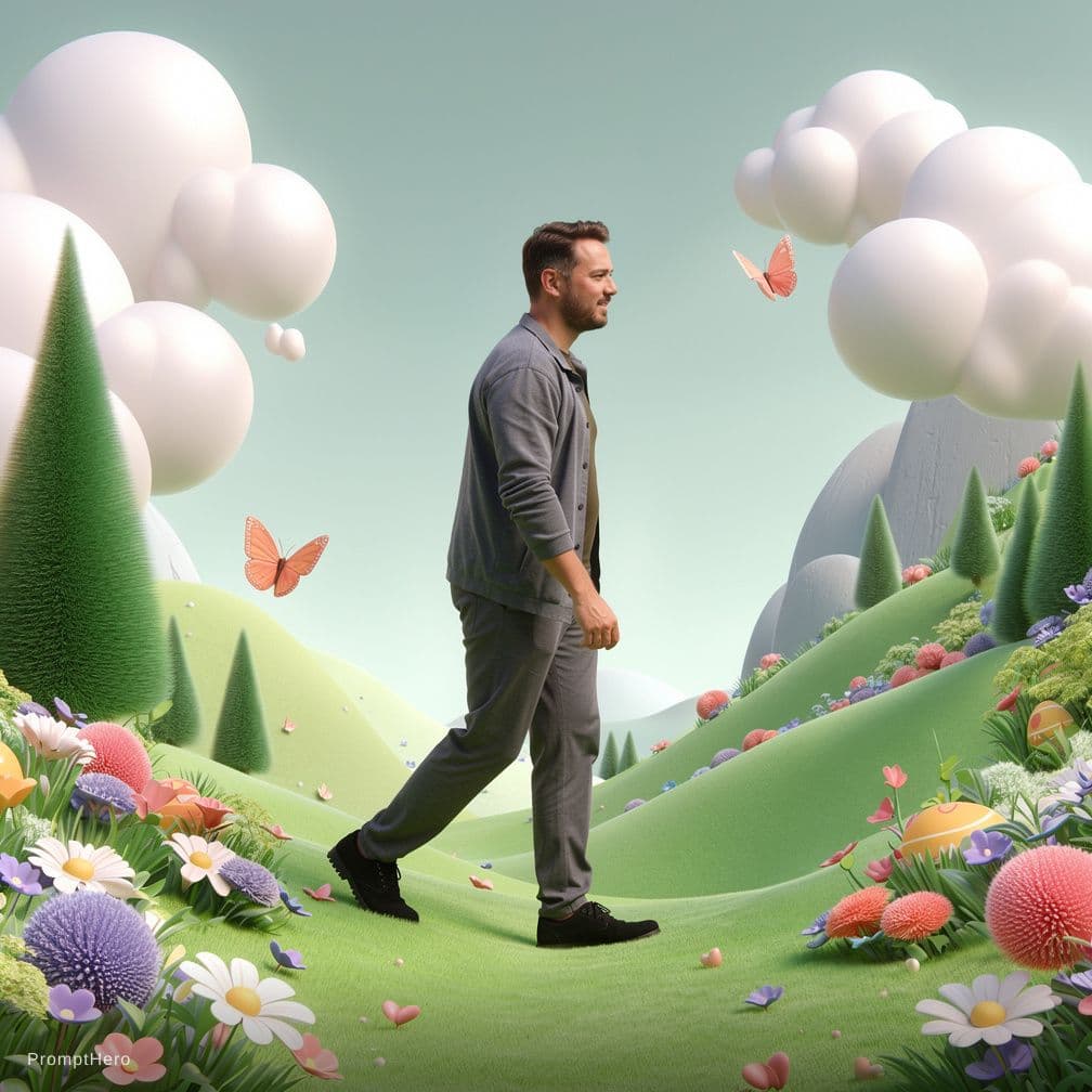 AI generated: a man walking in the valleyes
