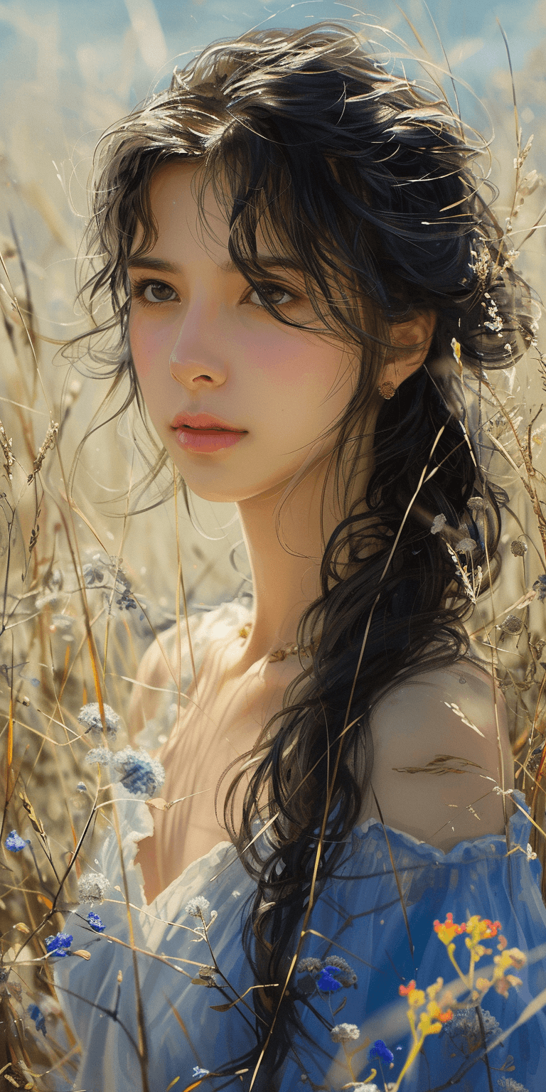 AI generated: watercolor painting of a woman, in the style of serene pastoral scenes, i can't believe how beautifu...