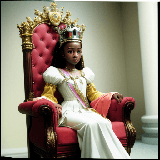 AI generated: Kodak disposable photography of young queen sit on her throne, 8k, --ar 3:4