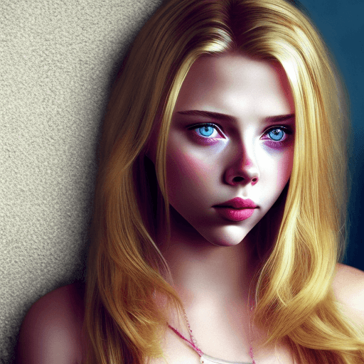 AI generated: blond woman with long hair and blue eyes looking at camera, young scarlett johansson, a beautiful te...