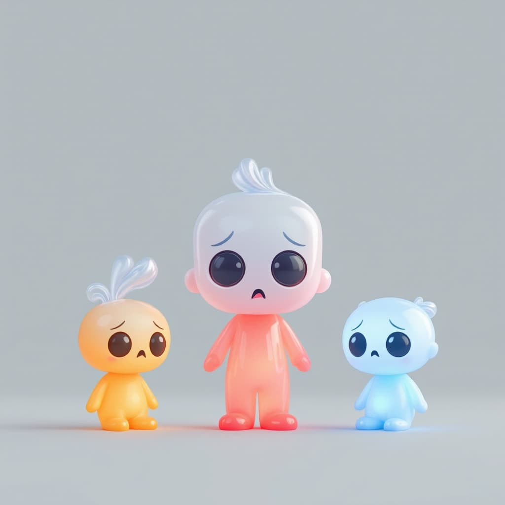 AI generated: A set of three stylized, cute vinyl toy characters with a minimalist and cohesive design, inspired b...