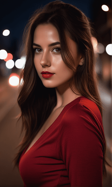 AI generated: 22 years old very beautiful women, wearing a plain red mini dress, attractive face, detailed face, d...