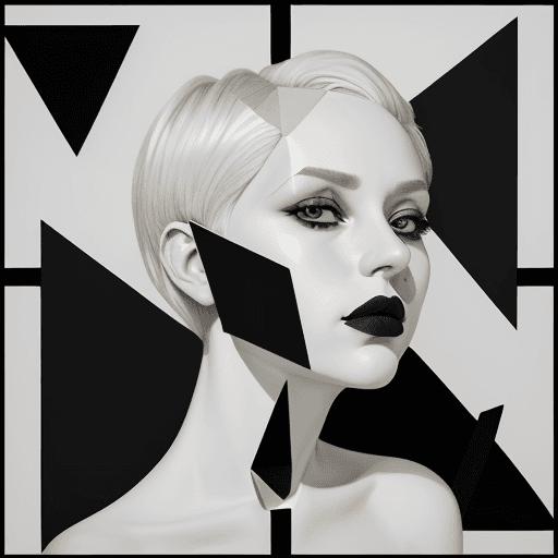 AI generated: A close-up portrait of a woman with short platinum blonde hair, in the style of Irving Penn and Pabl...