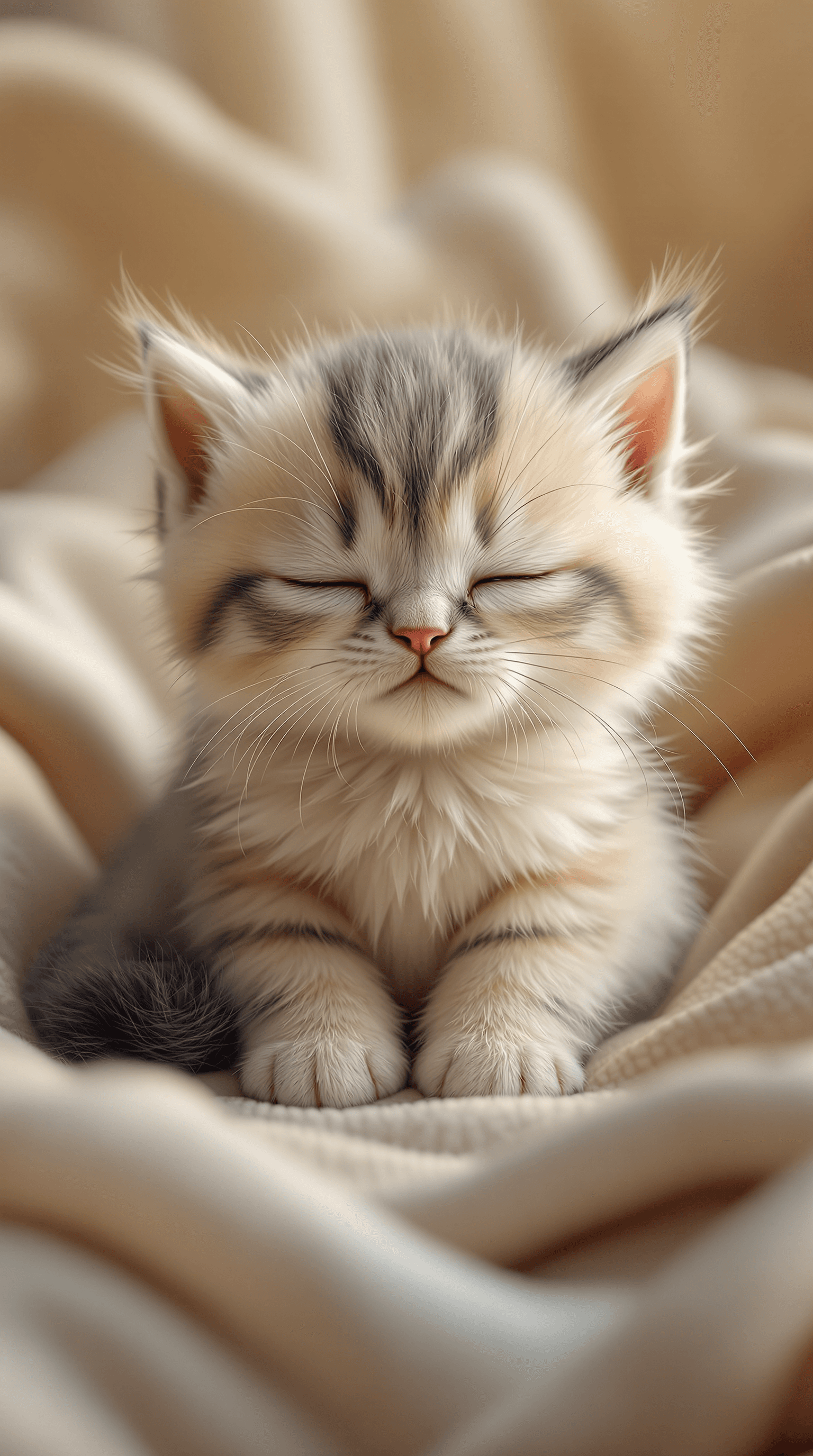 AI generated: a heartwarming, ultra-realistic depiction of a fluffy kitten struggling to stay awake while sitting ...