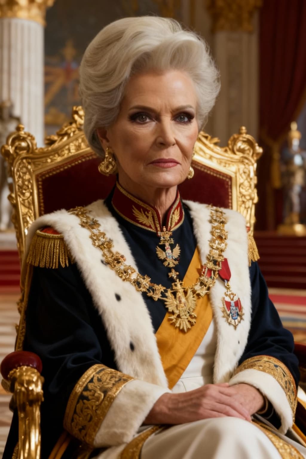 AI generated: President Linda Hall, First Executive of the Vanguard of the New Order. Show this woman in all leade...