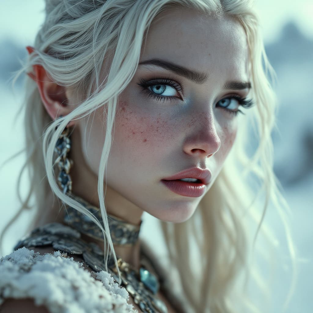 AI generated: surrealist, Fantasy Fashion close up on face photo of a 24 year old Cherokee-Gagauz female classic S...